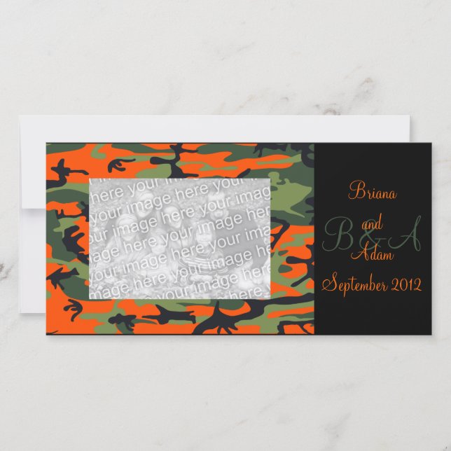 Personalised Hunter Orange Camo Frame Photocard (Front)