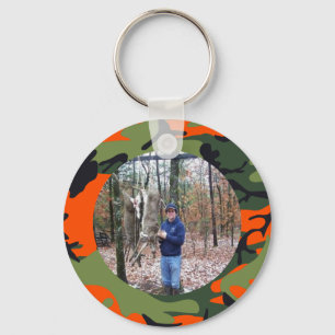 Personalised Hunter's Orange Camo Ring Photo Key Ring