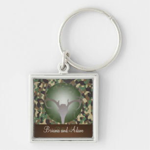 Personalised Hunting Theme Deer Antlers Camo Key Ring