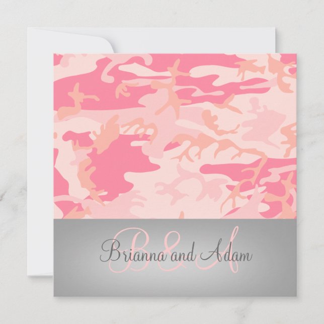 Personalised Hunting Theme Pink Camo Wedding Invitation (Front)