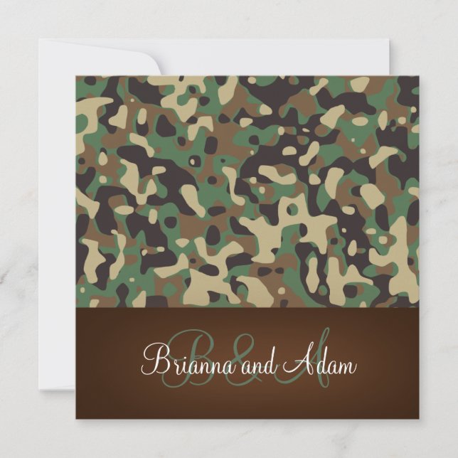 Personalised Hunting Theme Speckled Camo Wedding Invitation (Front)
