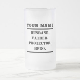 Personalised Husband Father Protector Hero Frosted Glass Beer Mug
