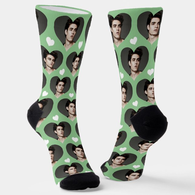 Personalised Husband Photo Heart Love Sage Green Socks (Angled)