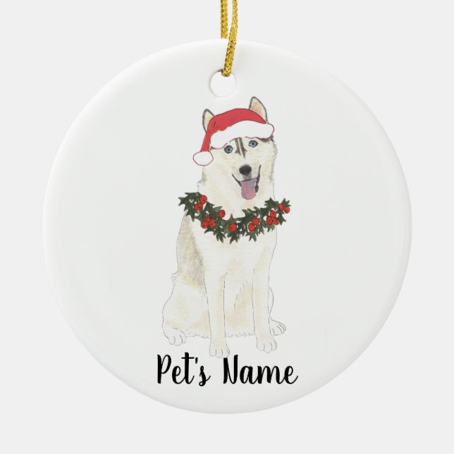 Personalised Husky Christmas Ceramic Tree Decoration (Front)