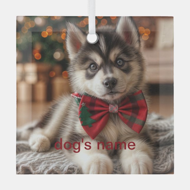 Personalised Husky Glass Tree Decoration (Front)