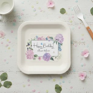 Personalised Hydrangea Birthday Paper Plates 