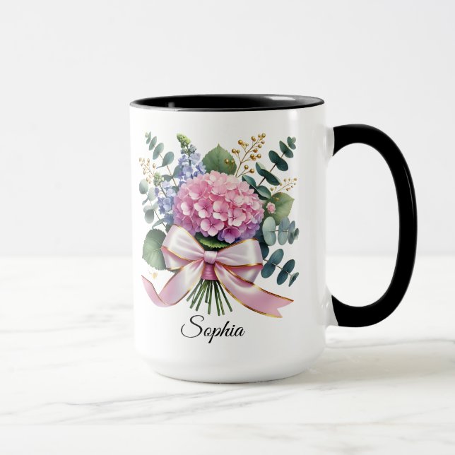 Personalised Hydrangea Flower Name Mug Gift (Right)