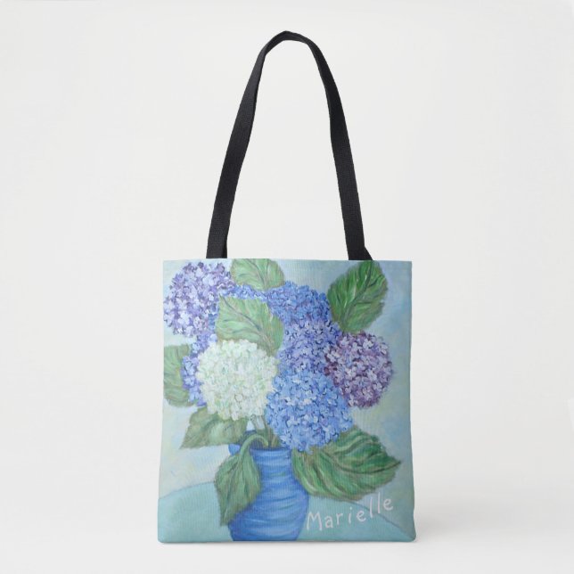Personalised Hydrangea In Vase Tote Bag (Front)