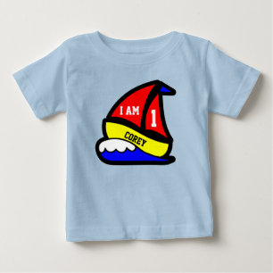 Personalised "I am 1" with Red Sailed Boat Baby T-Shirt