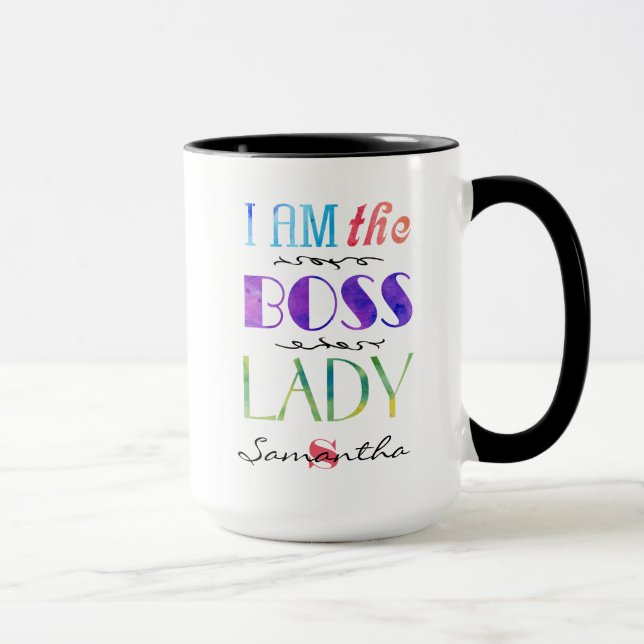 Personalised I am the Boss Lady Typography Mug (Right)
