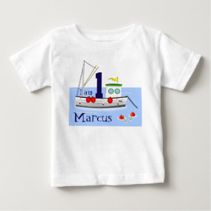 Personalised "I am X" with White Fishing Boat Baby T-Shirt