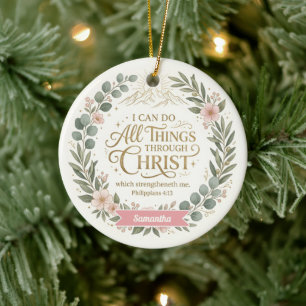 Personalised I Can Do All Things Through Christ Ceramic Tree Decoration
