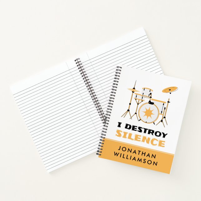 Personalised I Destroy Silence Funny Drummer Notebook (Inside)
