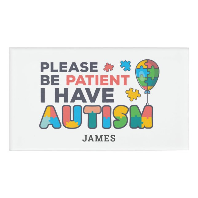 Personalised I Have Autism ID Name Tag (Front)
