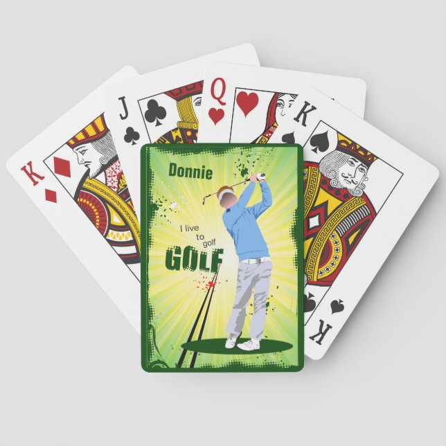 Personalised I Live to Golf Golfer Playing Cards (Back)