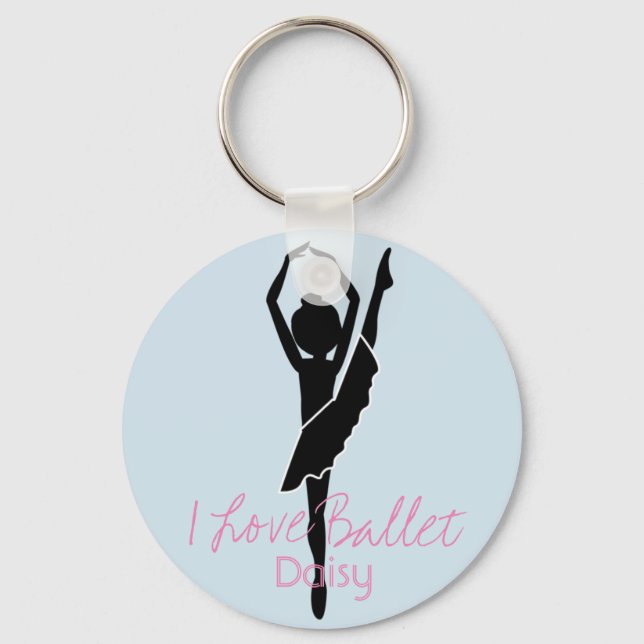 Personalised I Love Ballet Silhouette Key Ring (Front)