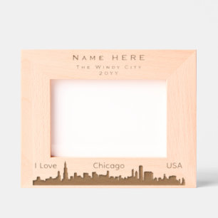 Personalised I Love Chicago USA and City Skyline Etched Frames