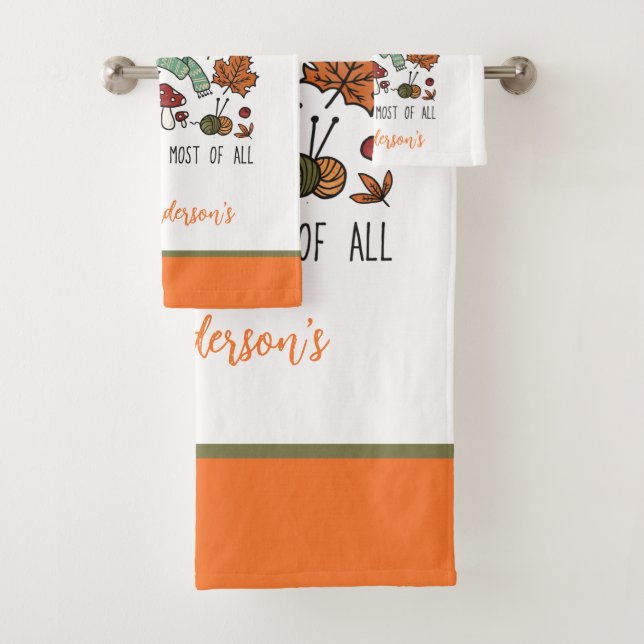 Personalised I Love Fall Autumn Leaves Pumpkins   Bath Towel Set (Insitu)