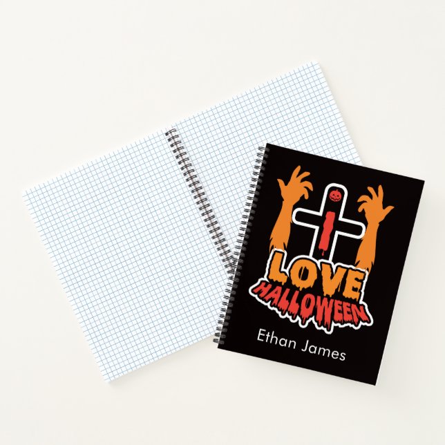 Personalised I Love Halloween Spiral Notebook (Inside)