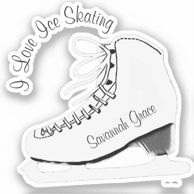 Personalised I Love Ice Skating Name Sticker (Front)