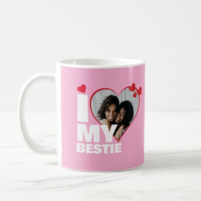 Personalised I Love My Bestie Heart Photo Coffee Mug (Left)
