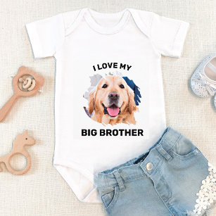 Personalised  I Love My Big Brother Dog Photo Baby Bodysuit