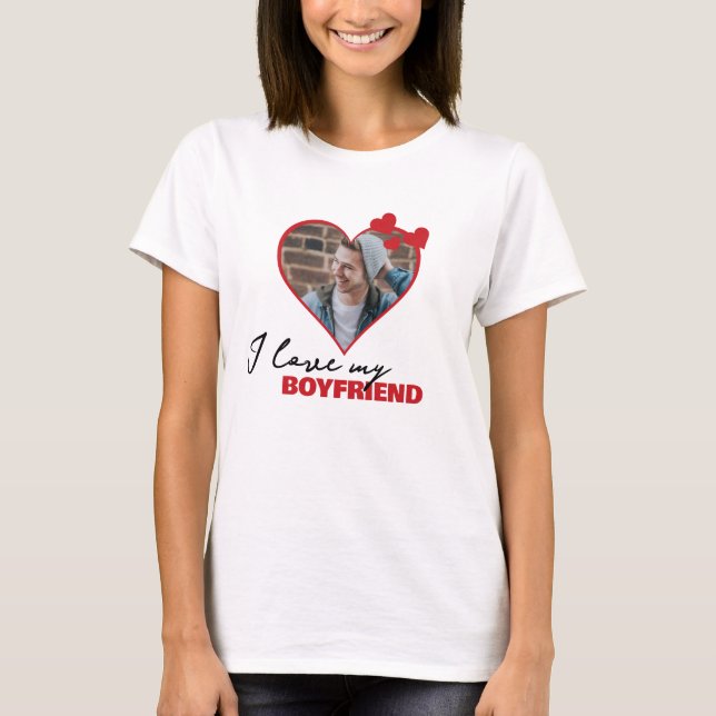 Personalised I Love My Boyfriend Heart Photo T-Shirt (Front)