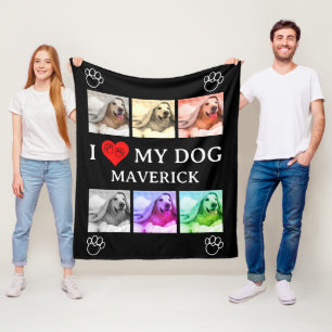 Personalised I LOVE MY DOG Pop Art Pet Lover Photo Fleece Blanket