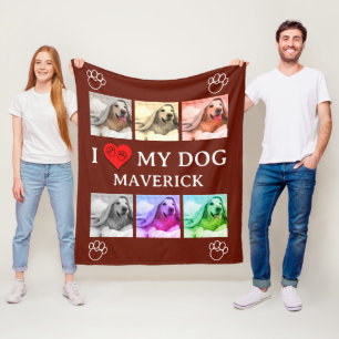 Personalised I LOVE MY DOG Pop Art Pet Lover Photo Fleece Blanket