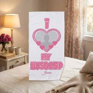 Personalised I Love My Husband – Add Photo & Name Beach Towel