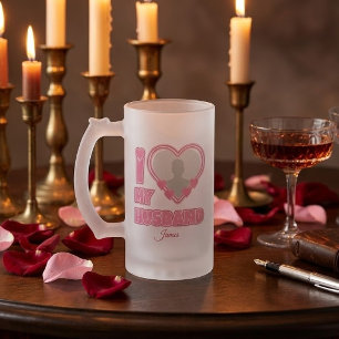 Personalised I Love My Husband – Add Photo & Name Frosted Glass Beer Mug