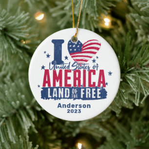 Personalised I Love United States of America Ceramic Tree Decoration