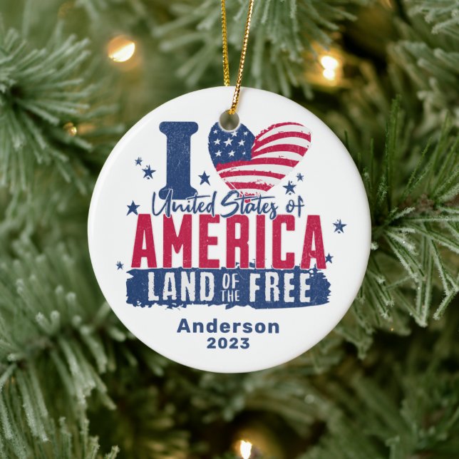 Personalised I Love United States of America  Ceramic Tree Decoration (Tree)