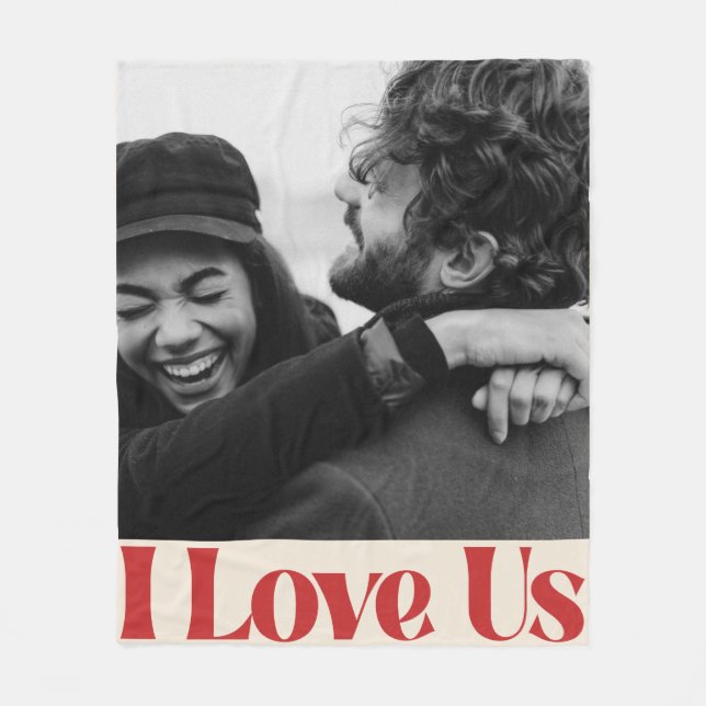Personalised I Love Us Couple Photo Anniversary Fleece Blanket (Front)