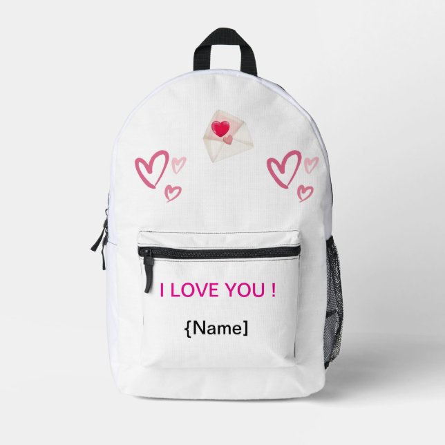 Personalised "I Love You" Backpack with Hearts—Cus (Front)