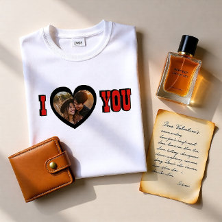 Personalised I Love You Photo Heart Valentine Men’ T-Shirt