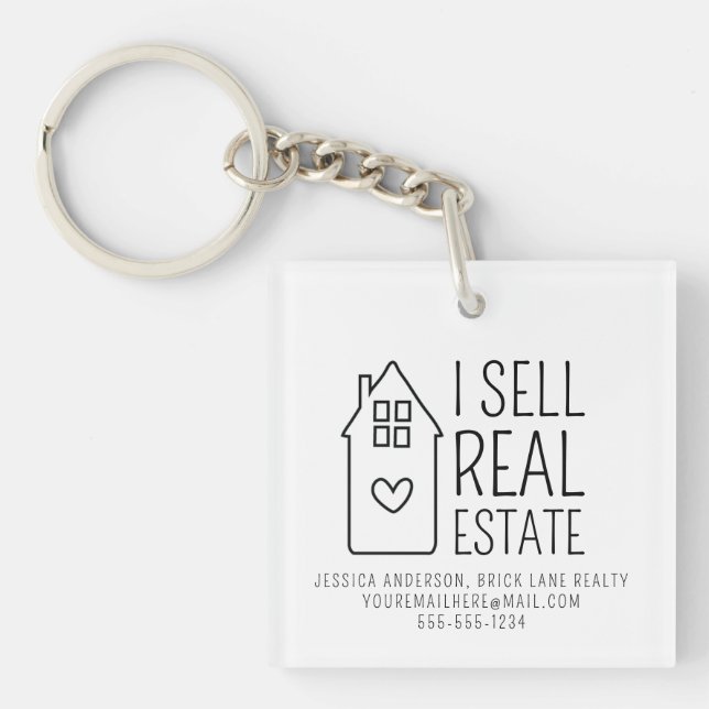 Personalised I Sell Real Estate Promotional House Key Ring (Front)