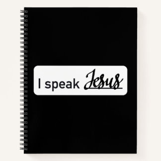 Personalised I Speak Jesus Black & White on Black Notebook