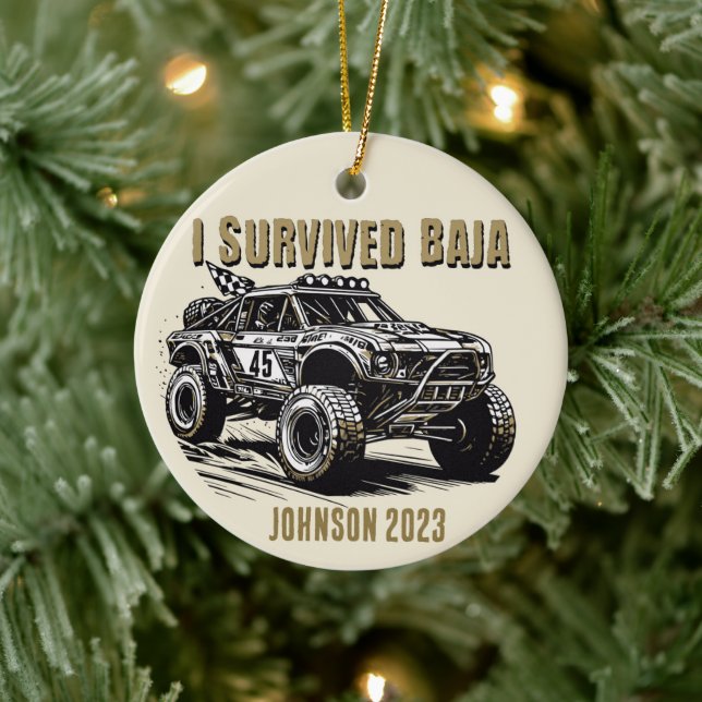 Personalised - I Survived Baja Truck Christmas  Ceramic Tree Decoration (Tree)