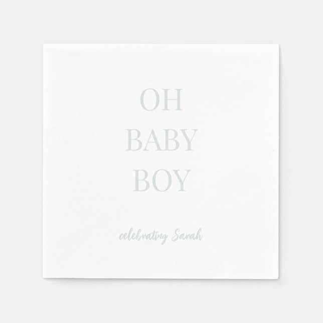 Personalised Ice Blue Oh Baby Boy Shower Napkins (Front)