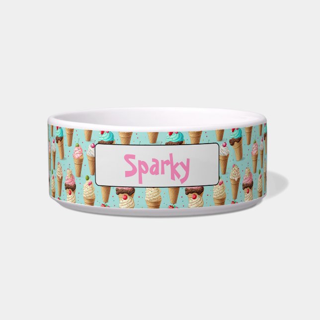 Personalised Ice Cream Cone Pet Dog Bowl (Front)