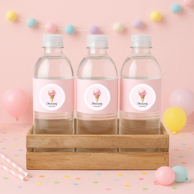Personalised Ice Cream Party  Water Bottle Label (Creator Uploaded)