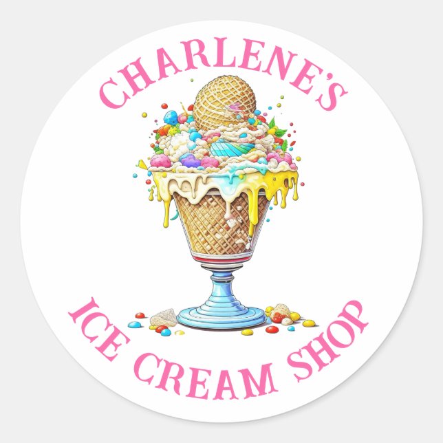 Personalised Ice Cream Shop Parlour Business Classic Round Sticker (Front)