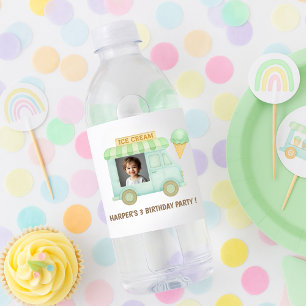 Personalised Ice Cream Truck Birthday Water Bottle Label