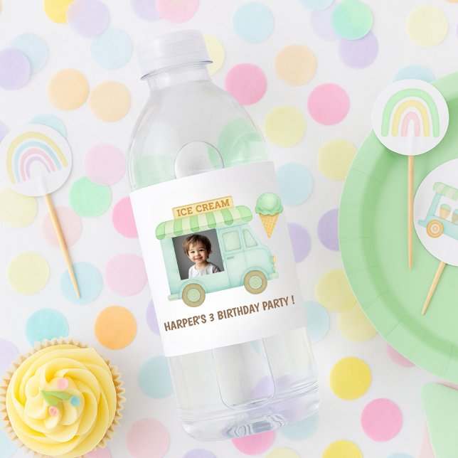 Personalised Ice Cream Truck Birthday Water Bottle Label (Creator Uploaded)