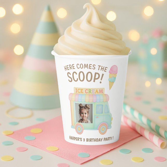 Personalised Ice Cream Truck Photo Birthday Paper Cups (Creator Uploaded)