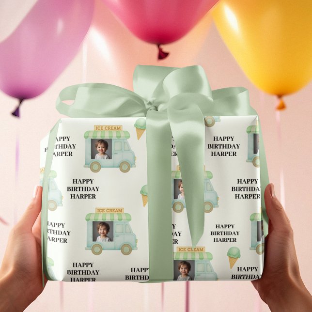 Personalised Ice Cream Truck Photo Birthday Wrapping Paper (Creator Uploaded)
