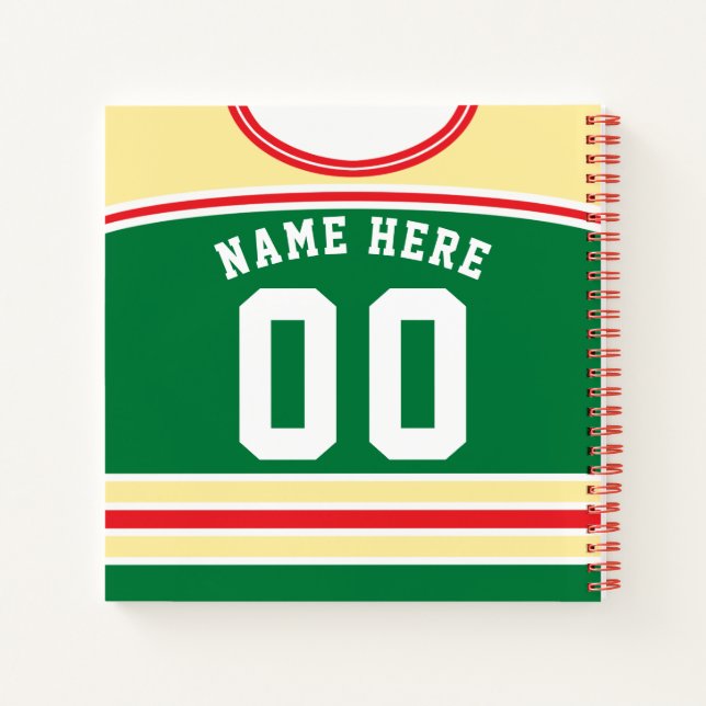 Personalised Ice Hockey Green Jersey Template Notebook (Back)