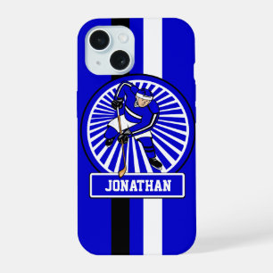 Personalised Ice Hockey Player Blue iPhone 15 Case