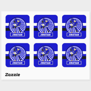 Personalised Ice Hockey Player Blue Square Sticker